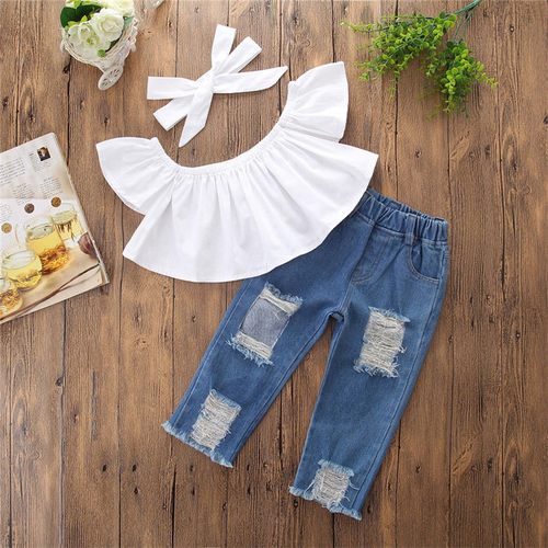 Hole Design 3PCS Toddler Kids Girls White Off