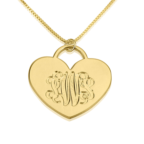 Engraved Heart Monogram Necklace
