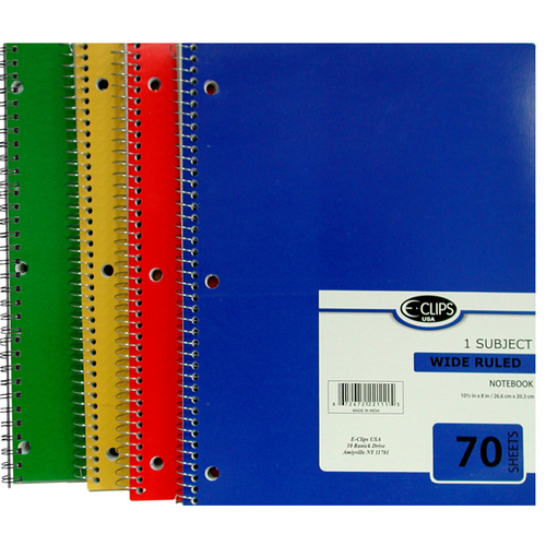 E-Clips 1 Subject Wide Ruled Spiral Notebook - 48 Count, 70 Sheets, 4