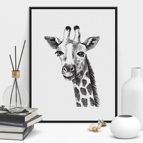 Black And White Giraffe Wall Art Print And Poster