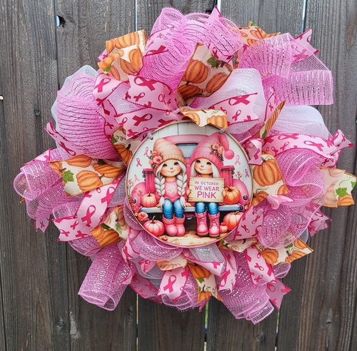 Breast Cancer Awareness Deco Mesh Wreath