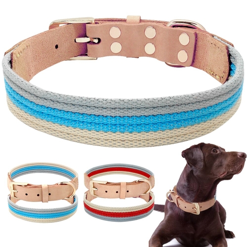 Genuine Leather Dog Collars Polyester Fabric