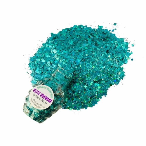 Mermaid Magnifique Turquoise Cosmetic Glitter Glitz Grenade Keychain