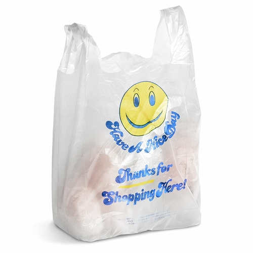 Pack of 400 Thank You Plastic Bags 18 x 8 x 32. Smiley Face Carry-Out