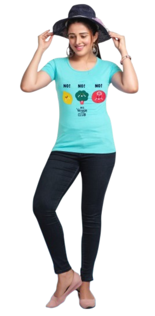 Women's Light Blue Round Neck Half Sleeves Tshirt Size XL