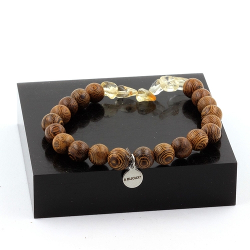 Citrine from Brazil + wood Bracelet 8 mm Beads.