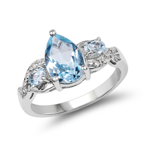2.31 Carat Genuine Blue Topaz and White Topaz .925 Sterling Silver