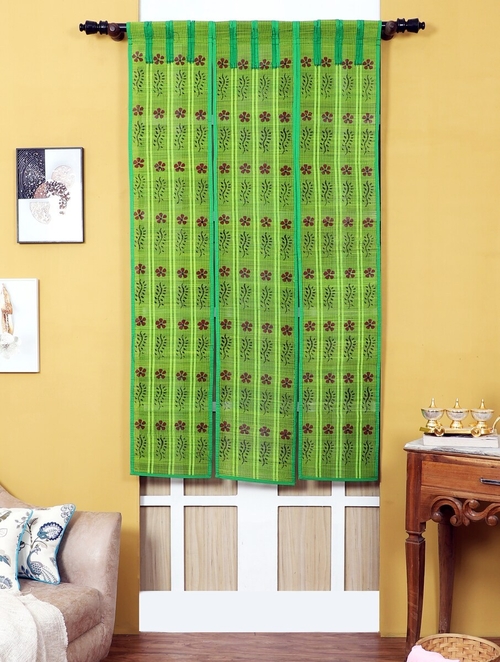 Green Bamboo Sticks And Cotton Threads Curtain (Size 72 x 36 Inch)