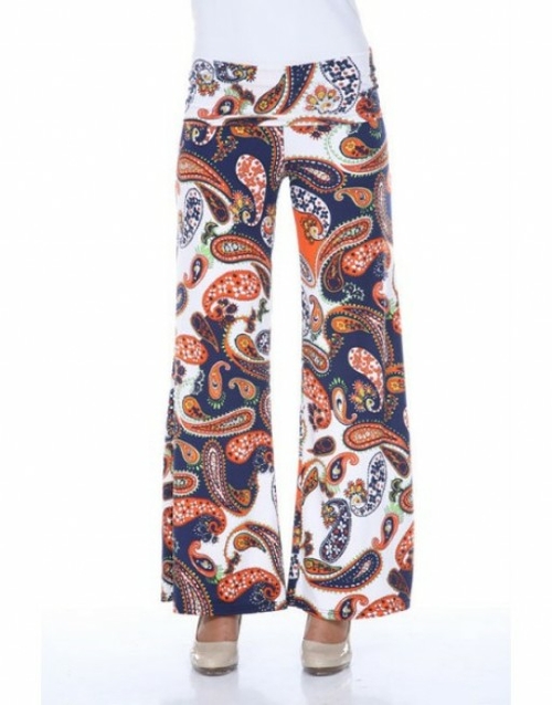 White Mark Printed Palazzo Pants, 97-Navy Orange White - Large