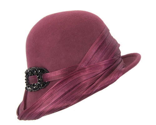 Burgundy wine felt draped cloche hat