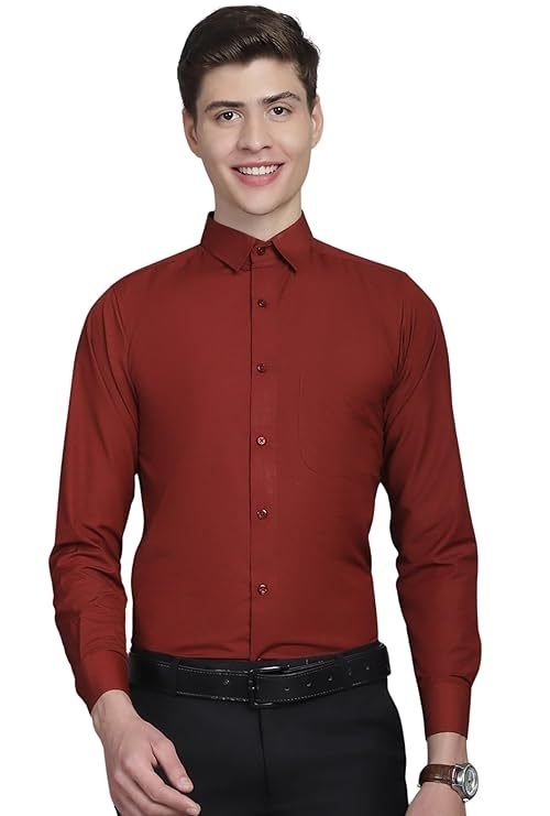 Men's Solid Slim Fit Cotton Casual Shirt SIZE-L COLOR-DEEP RED