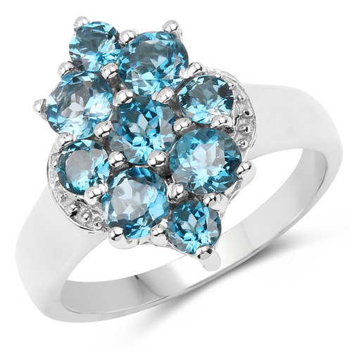 2.16 Carat Genuine London Blue Topaz .925 Sterling Silver Ring