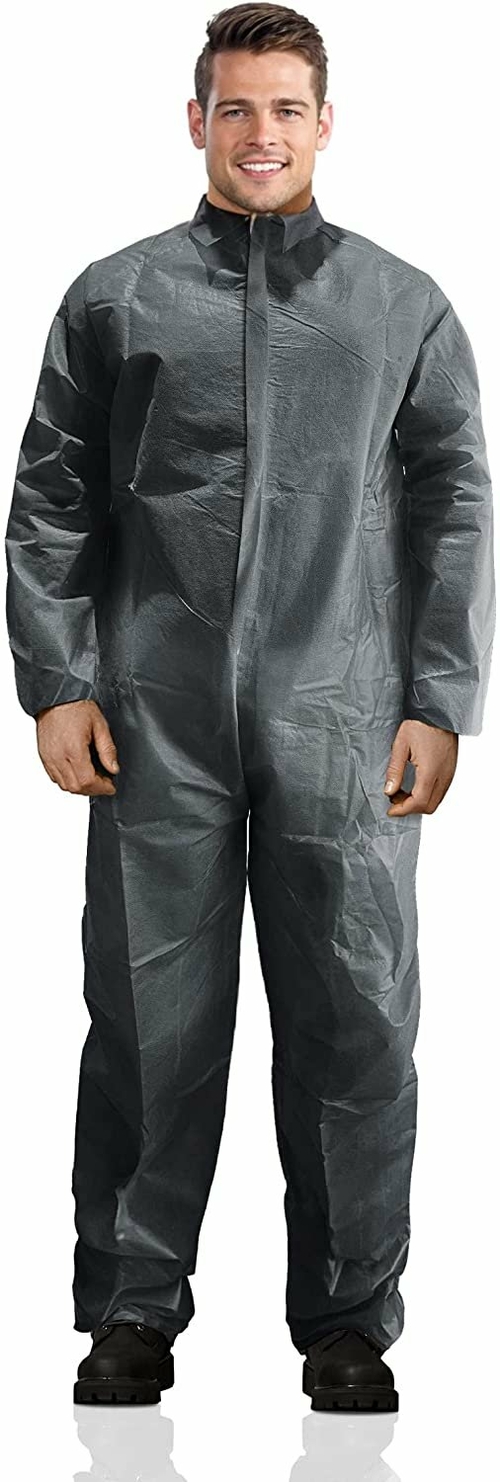 Disposable Coveralls for Men and Women X-Large, Pack of 50 Gray Hazmat