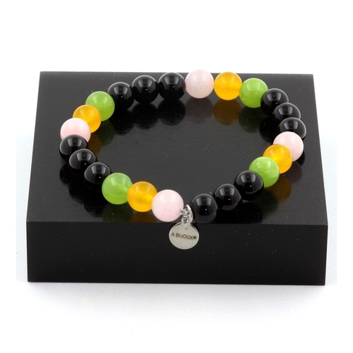 Yellow Agate + Pink Quartz + Peridot + Black Agate Bracelet