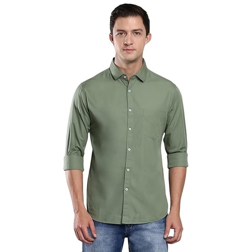 Men's Solid Slim Fit Cotton Casual Shirt SIZE-M COLOR-LIGHT GREEN