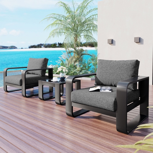 3-pieces Aluminum Frame Patio Furniture With 6.7" Thick Cushion And
