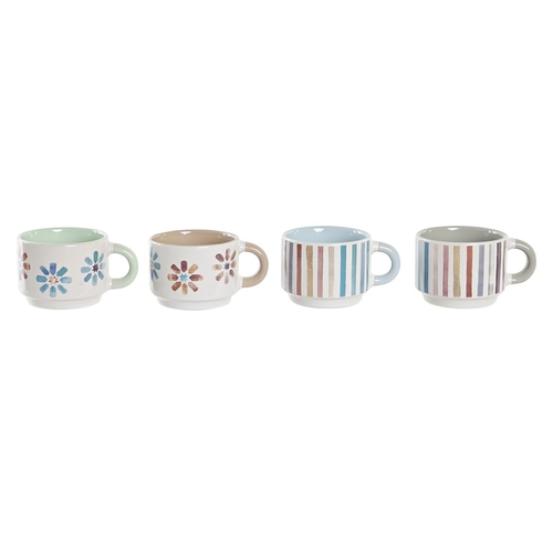 Piece Coffee Cup Set DKD Home Decor Stripes Flowers Metal Stoneware