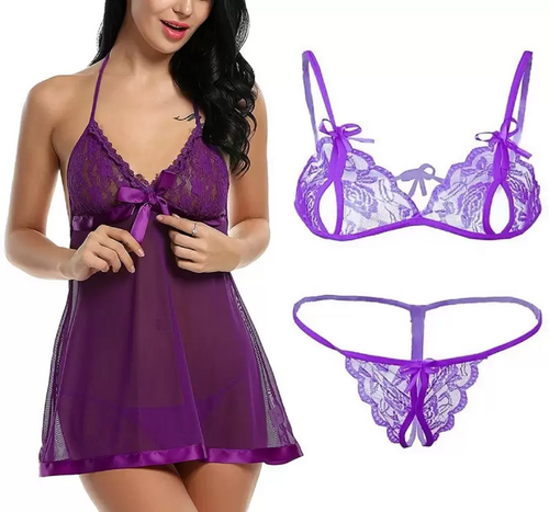 Women's Bra & Panty Set Self Design Purple, Purple Lingerie Set (Size