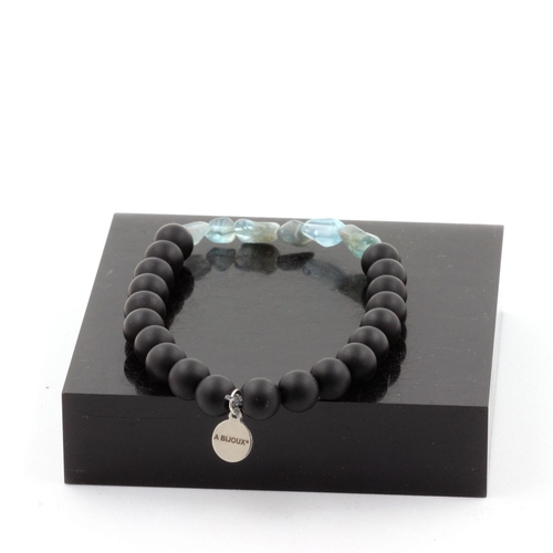 Apatite from Brazil + Matte Black Onyx 8 mm beads Bracelet.