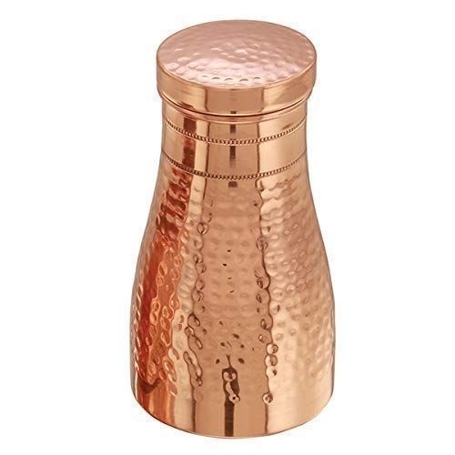 Pure Copper Bedroom Water Bottle with Inbuilt Glass & Hammered Shine