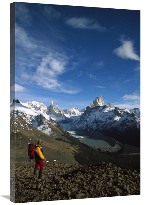 24 x 36 in. Hiker Admiring Cerro Torre & Fitzroy, Los Glaciares NP