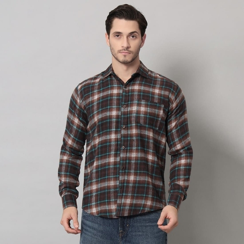 Men Flannel Slim Fit Shirt (Size-XL) (Color-BROWN)