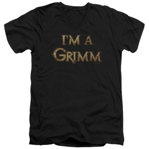 Trevco Grimm-I Am A Grimm Short Sleeve Adult 30-1 V-Neck Tee, Blac