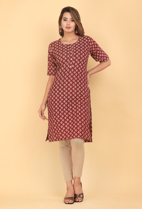 Cotton Fabric Notch Collar Full Sleeve Kurta with Pant for Woman