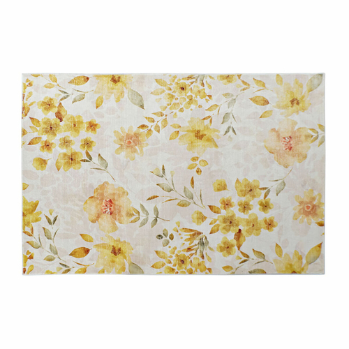 Carpet DKD Home Decor Yellow White Polyester Cotton Flowers (120 x 180