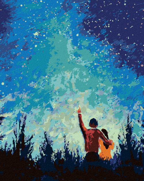 Paint by Numbers - STARRY NIGHT AND A YOUNG COUPLE