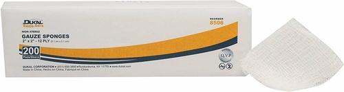 Dukal Gauze Sponges 2" x 2". Case of 8000 12-ply Gauze Dressings for