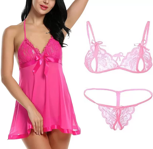 Women's Bra & Panty Set Self Design Pink Lingerie Set (Size 36)