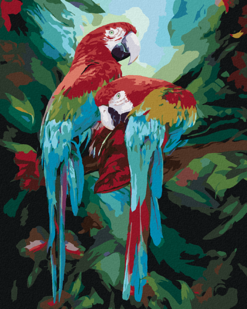 Zuty - Paint by Numbers - GREEN-WINGED MACAW PARROT IN THE RAINFOREST