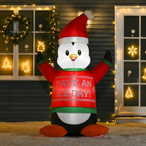 HOMCOM 6ft Christmas Outdoor Inflatables Penguin with Santa Hat and