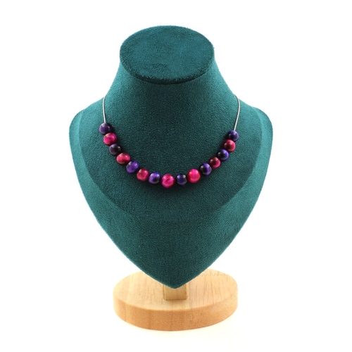 Fuchsia Tiger's Eye + Purple Tiger's Eye 8 mm 15 beads necklace.