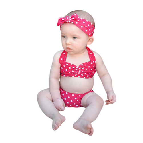 Cute Infant Kids Girls Swimwear Straps Dots