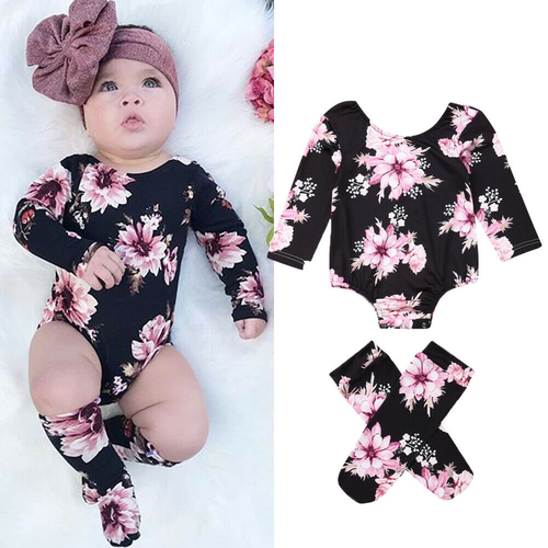Infant Baby Girl Bodysuits Sets Flowers Print Long