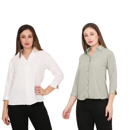 Womens Solid Formal Shirt PACK OF 2 WHITE AND LIGHT GREEN  L