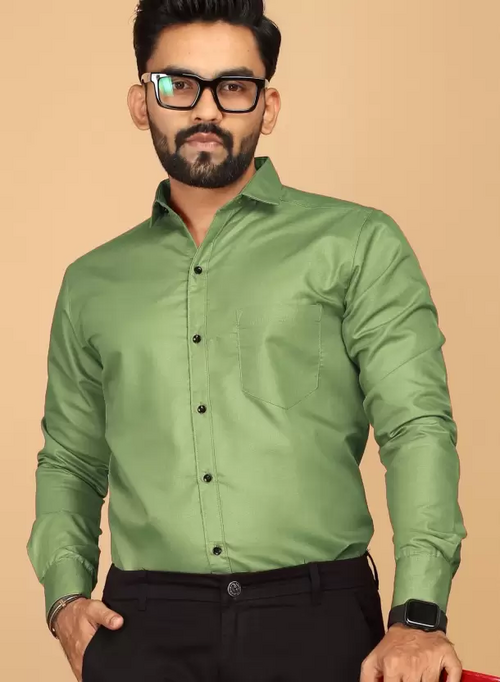 Men Regular Fit Solid Casual Shirt Pista Green (Size XL)