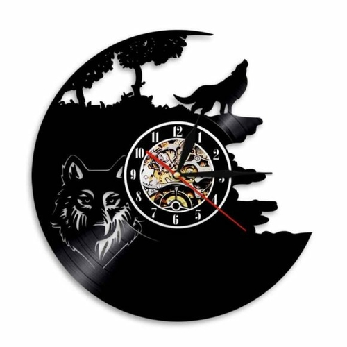 WOLF ARTWORK HANDMADE VINYL RECORD WALL CLOCK