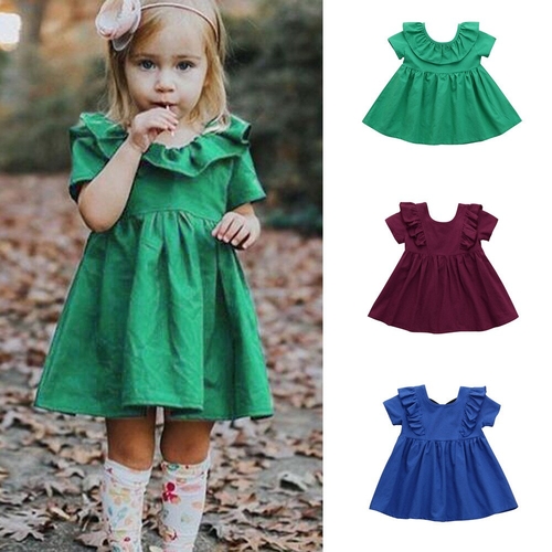 Kids Toddler Infant Baby Girls Solid Ruffle