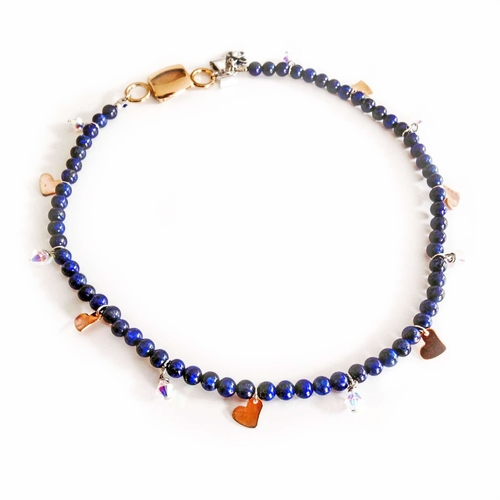 Lapis lazuli gem stone necklace with rose gold charms