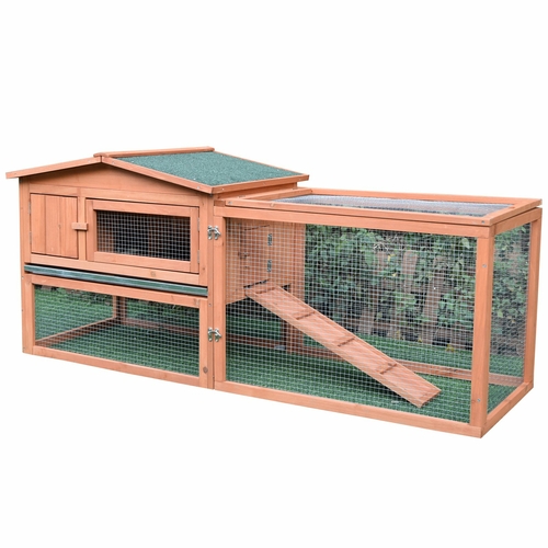 PawHut Large Wooden Rabbit Hutch Bunny Cage Chicken Coop Guinea Pig