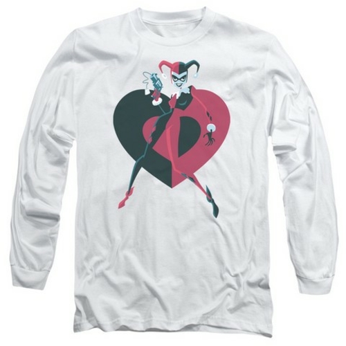 Trevco Batman-Harely Heart - Long Sleeve Adult 18-1 Tee - White- Large