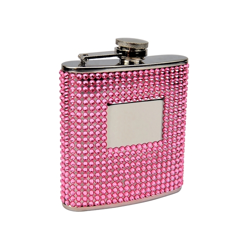 6oz Pink Beaded Hip Flask