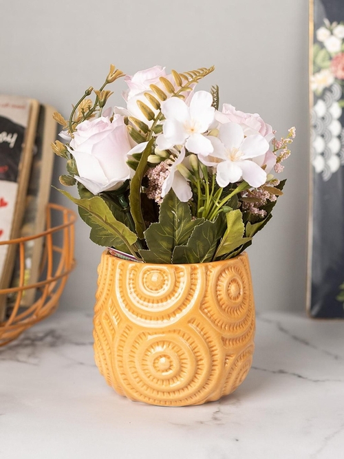 Stylish Pink&White Artificial Flower With Pot