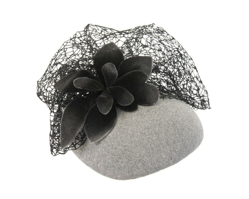 Grey & black winter beret fascinator