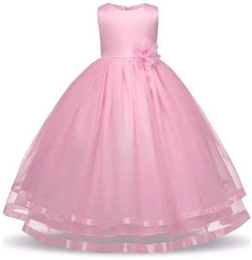 Girls Maxi/Full Length Party Dress  (Pink, Sleeveless)
