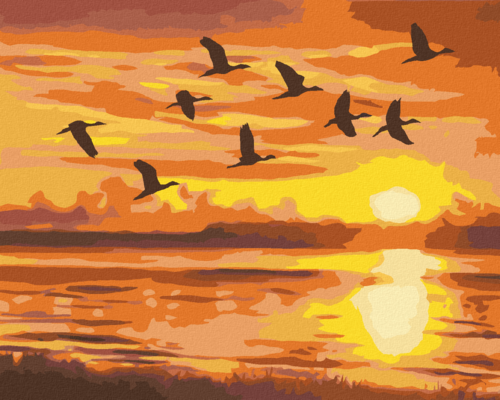 Zuty - Paint by Numbers - FLYING DUCKS AND THE SUNSET (D. RUSTY RUST),