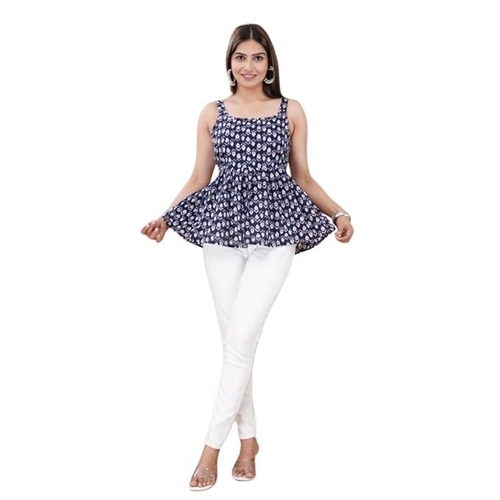 Cotton Fabric Cut Sleeves Round Neck Floral Top/Tunics for Woman &